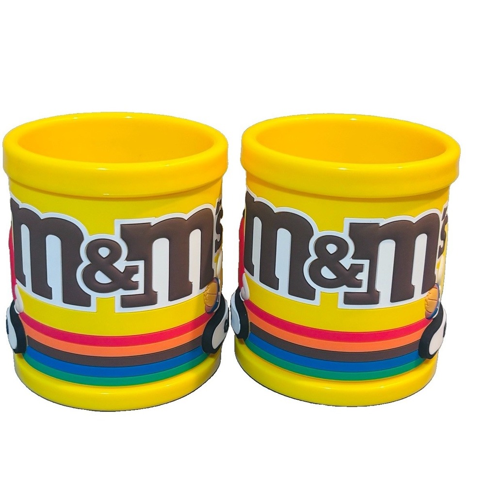 2 M&M's Peanut Yellow Coffee Mugs 3D Embossed Logo M&Ms Mars Custom Names Clean